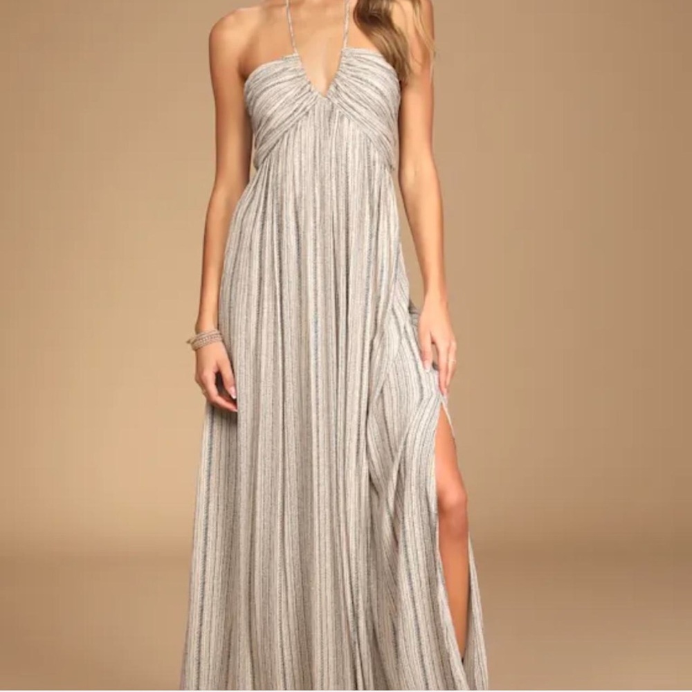 New Elegant Striped Halter Maxi Dress
